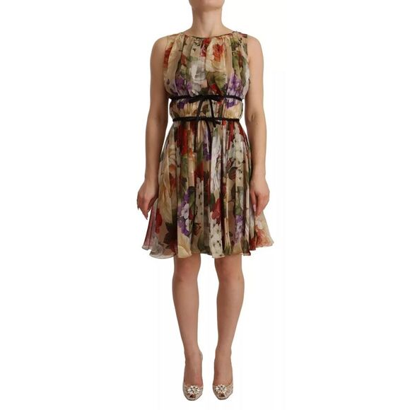 Dolce & Gabbana Dresses & Skirts - Dolce & Gabbana Beige Floral Sleeveless Round Neck Mini Women's Dress